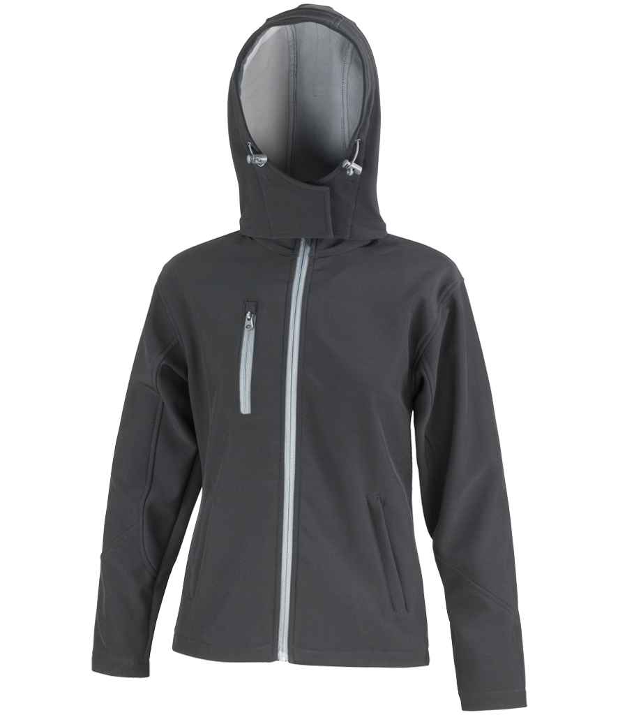 Result Recycled Ladies Hooded Soft Shell Jacket - Black/Grey
