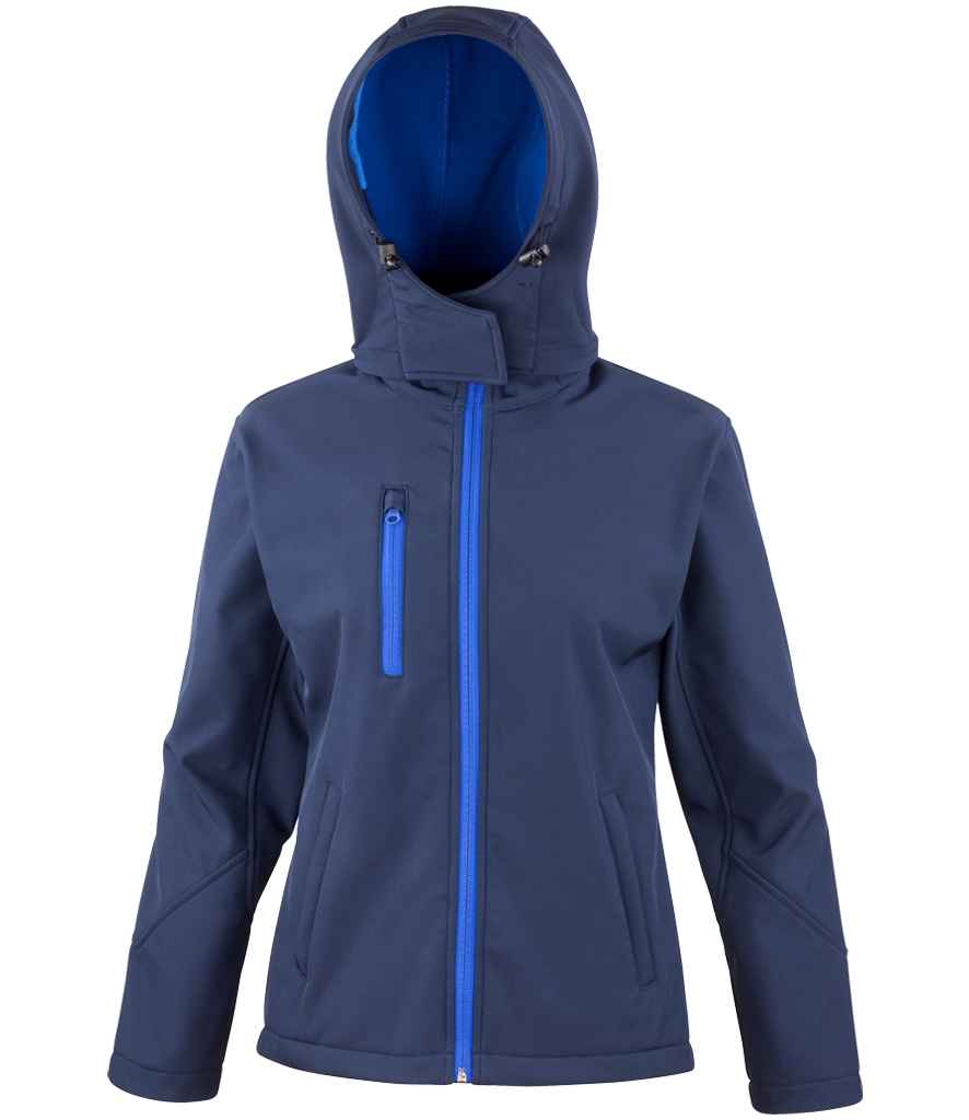 Result Recycled Ladies Hooded Soft Shell Jacket - Navy/Royal Blue