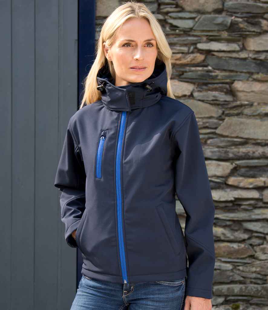 Result Recycled Ladies Hooded Soft Shell Jacket - Navy/Royal Blue