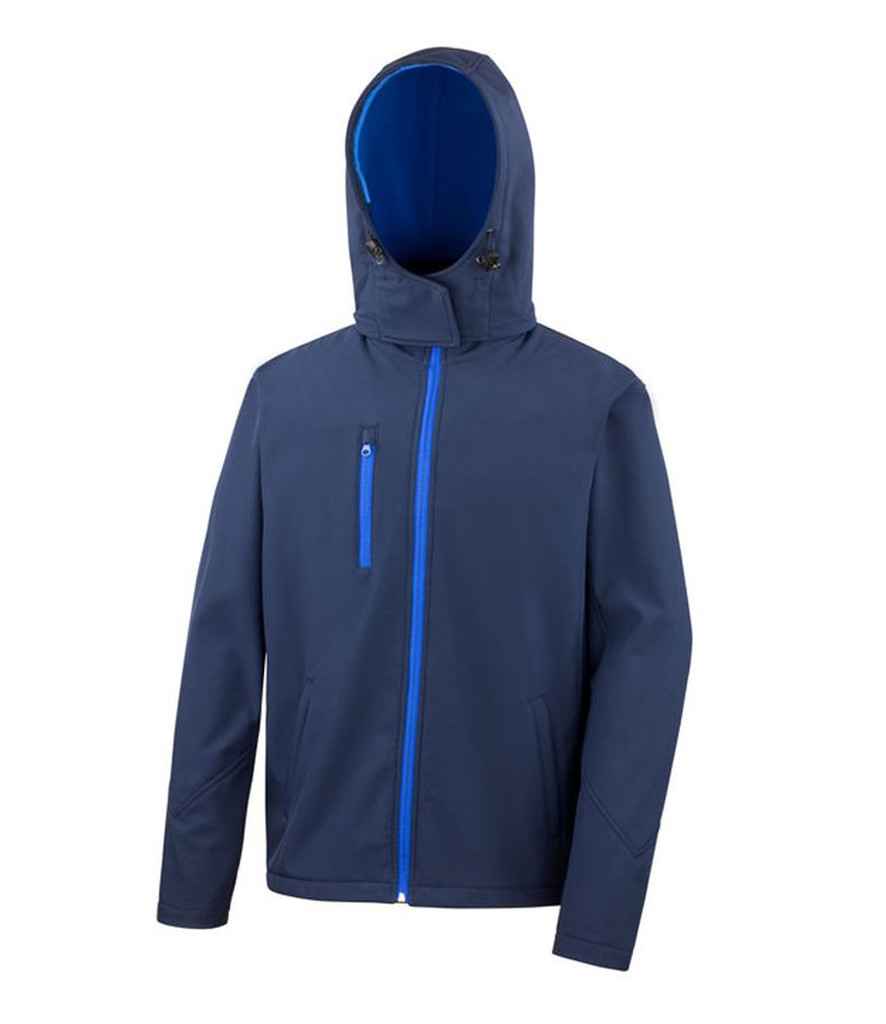 Result Recycled Hooded Three Layer Soft Shell Jacket - Navy/Royal Blue