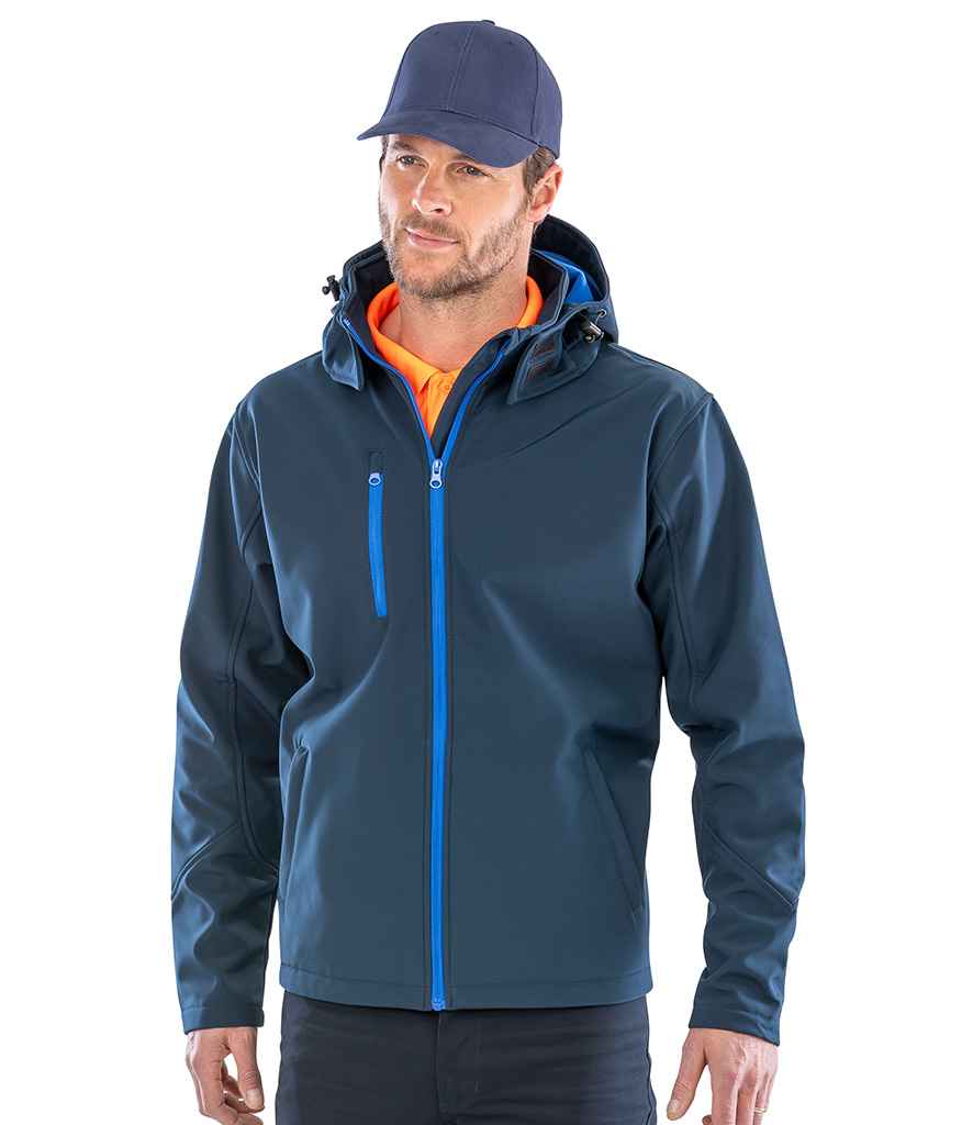 Result Recycled Hooded Three Layer Soft Shell Jacket - Navy/Royal Blue