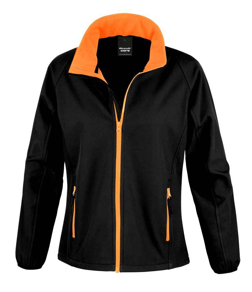 Result Recycled Ladies Printable Soft Shell Jacket - Black/Orange