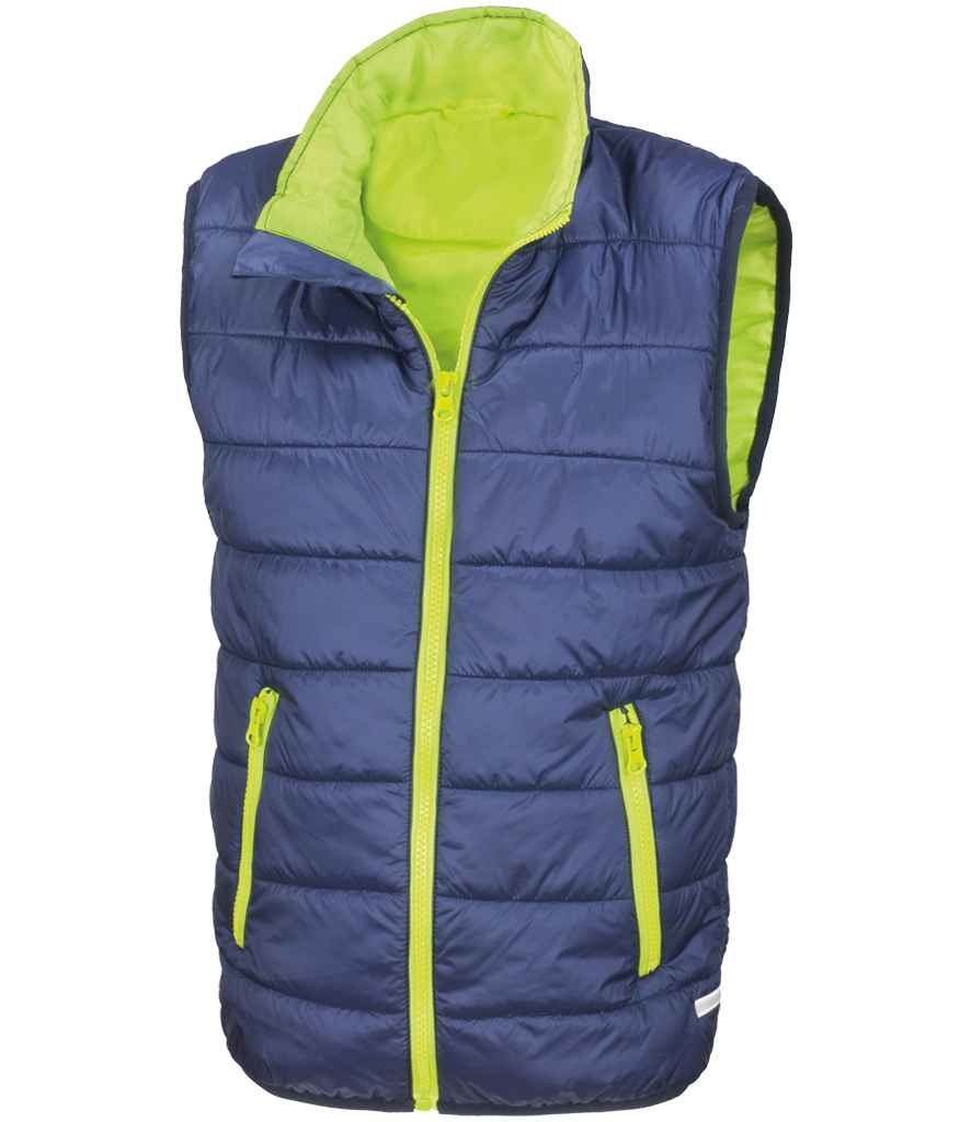Result Core Kids Padded Bodywarmer - Navy/Lime Green