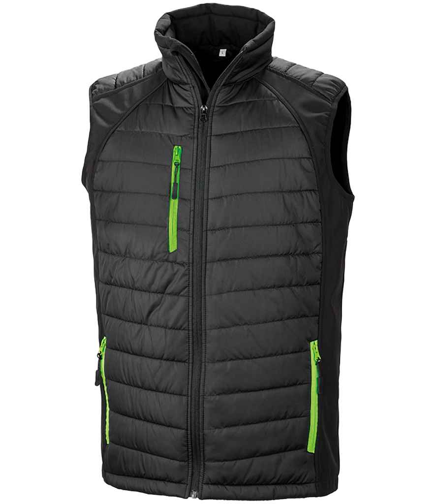 Result Recycled Compass Padded Gilet - Black/Lime Green