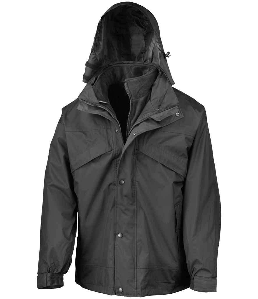 Result 3-in-1 Waterproof Zip and Clip Fleece Lined Jacket - Black/Black