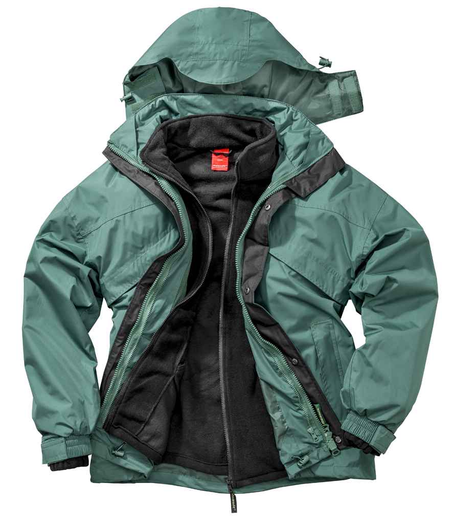 Result 3-in-1 Waterproof Zip and Clip Fleece Lined Jacket - Bottle Green/Black