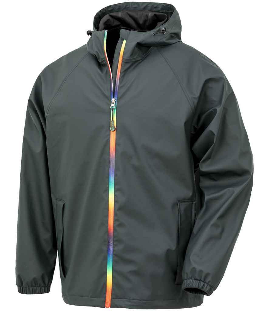 Result Recycled Rainbow Prism PU Waterproof Jacket - Black Olive