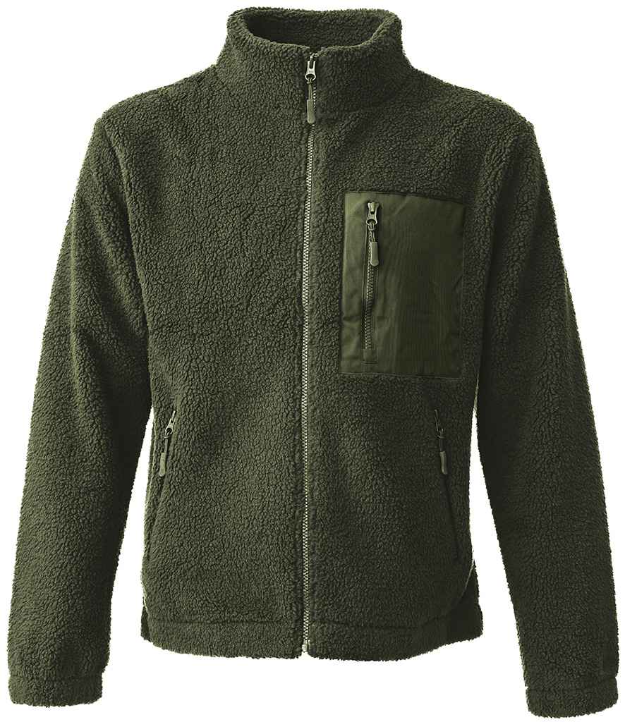 Ravine Unisex Full Zip Borg Fleece Jacket - Olive Green