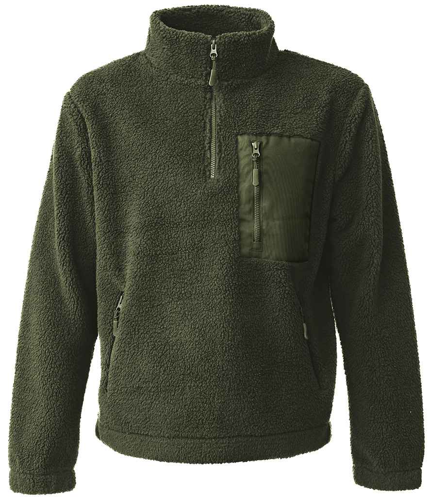 Ravine Unisex 1/4 Zip Borg Fleece - Olive Green