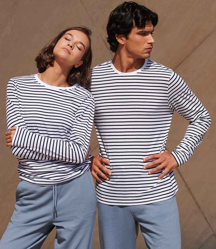 SF Clothing Unisex Long Sleeve Striped T-Shirt - White/Oxford Navy