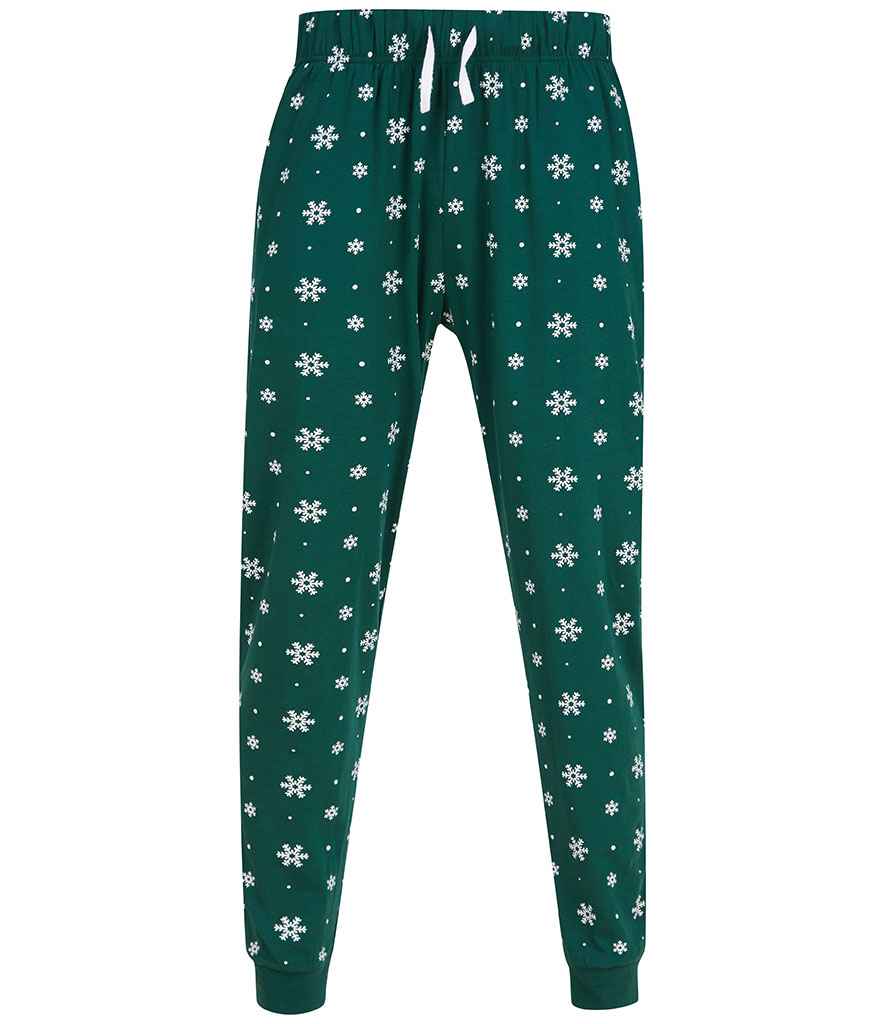 SF Clothing Unisex Cuffed Lounge Pants - Bottle Green/White Snowflakes