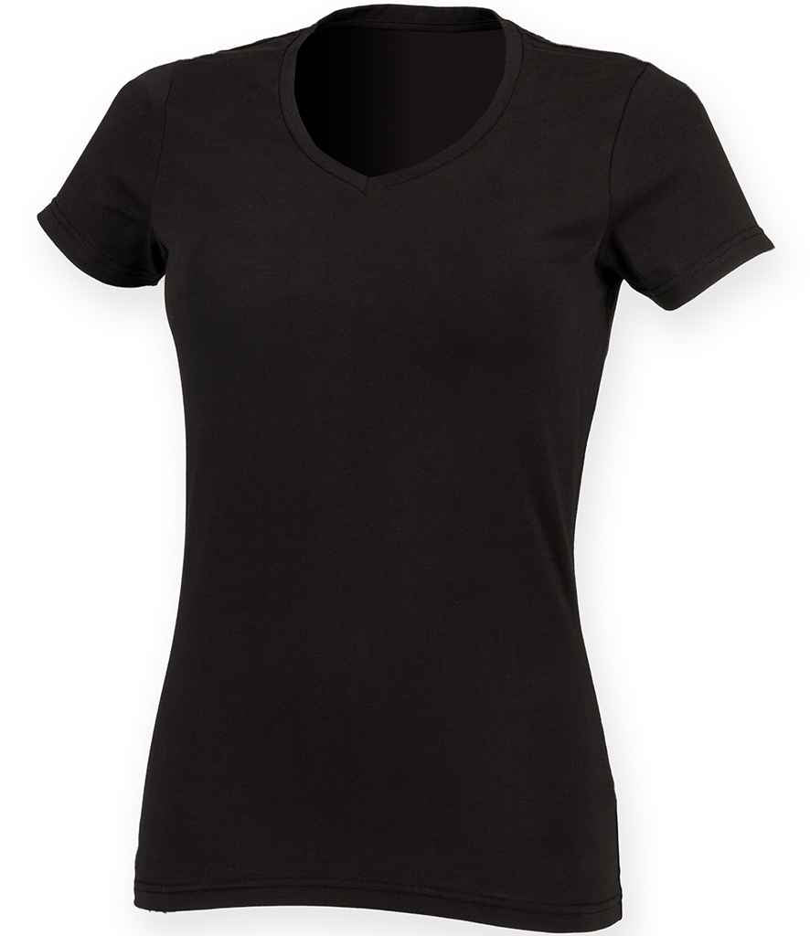SF Clothing Ladies Feel Good Stretch V Neck T-Shirt - Black
