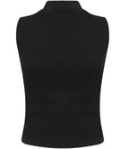 SF Clothing Ladies High Neck Crop Vest - Black