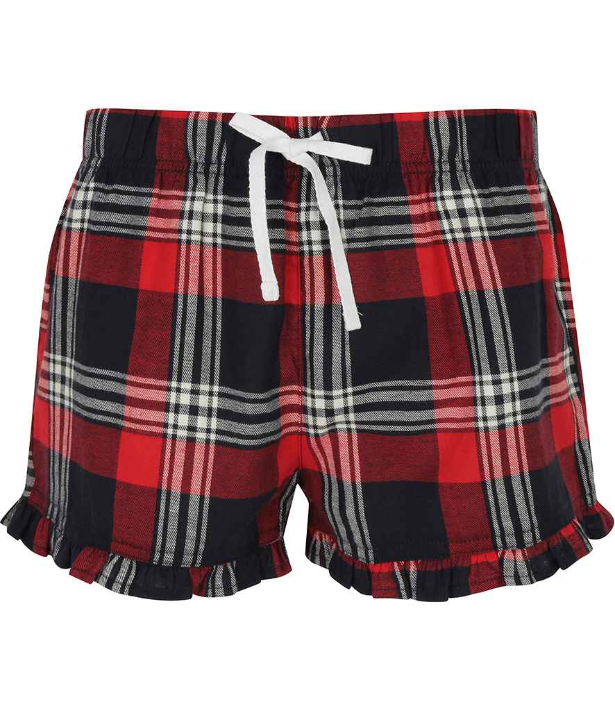 SF Clothing Ladies Tartan Frill Lounge Shorts - Red/Navy