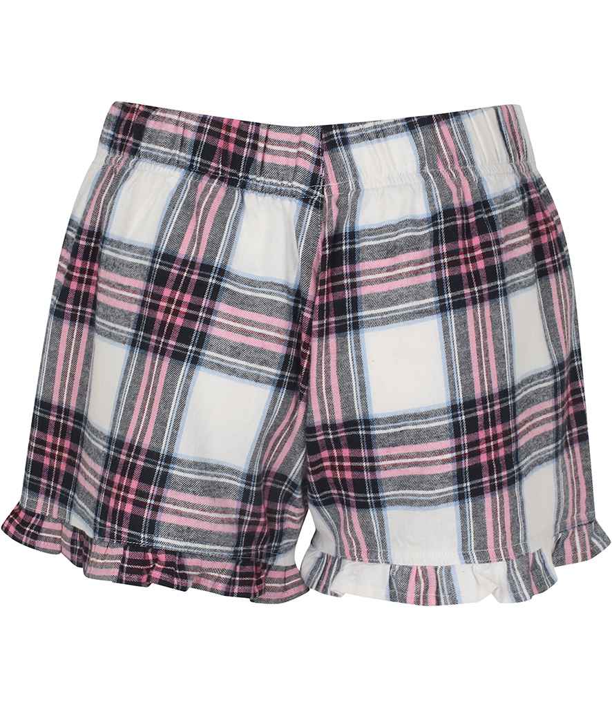 SF Clothing Ladies Tartan Frill Lounge Shorts - White/Pink