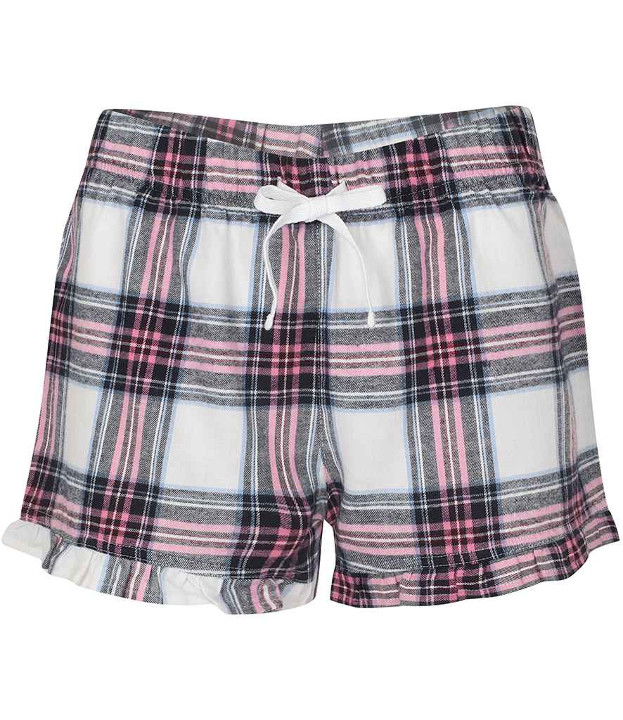 SF Clothing Ladies Tartan Frill Lounge Shorts - White/Pink