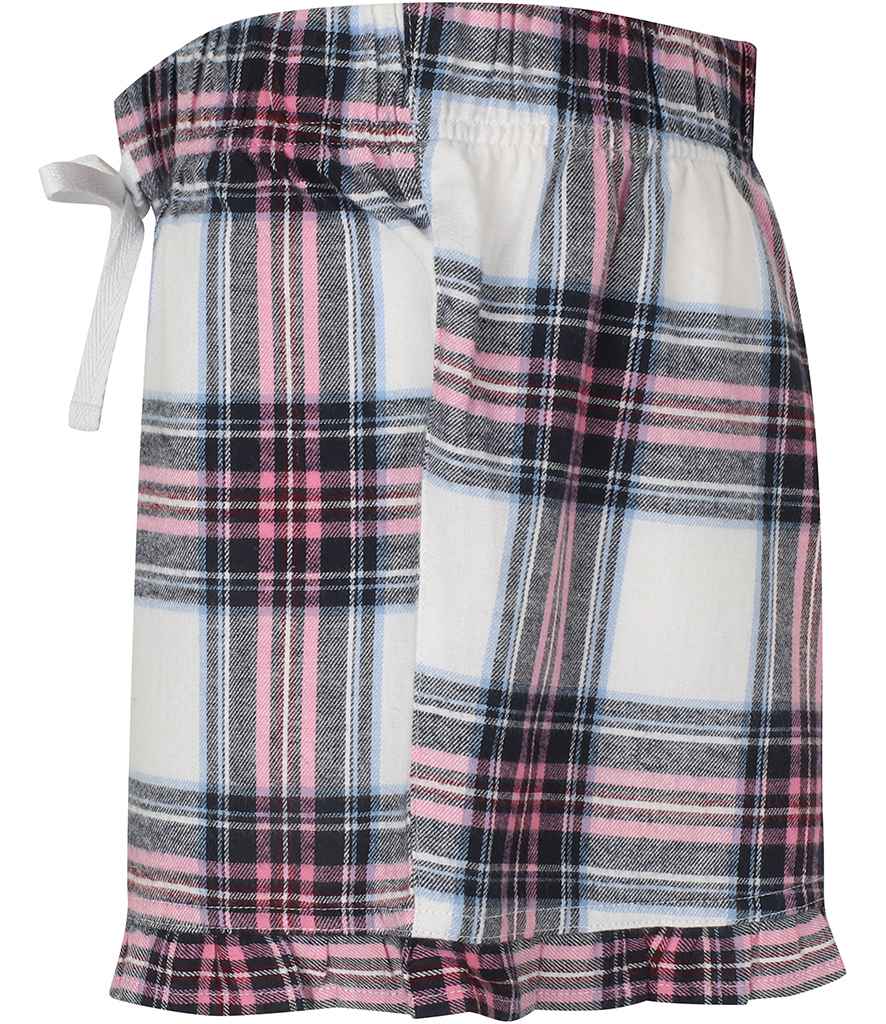 SF Clothing Ladies Tartan Frill Lounge Shorts - White/Pink