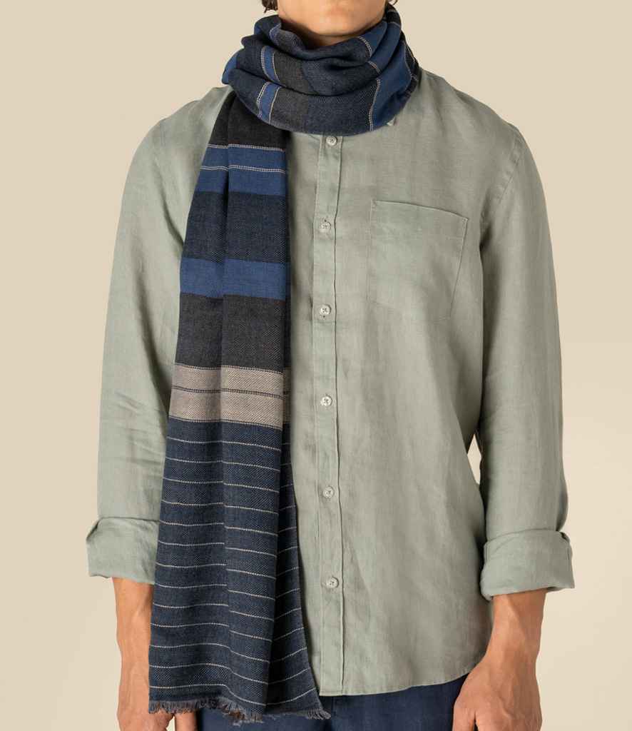 Spasso Twill Reversible Scarf - Blue Stripe/Brown