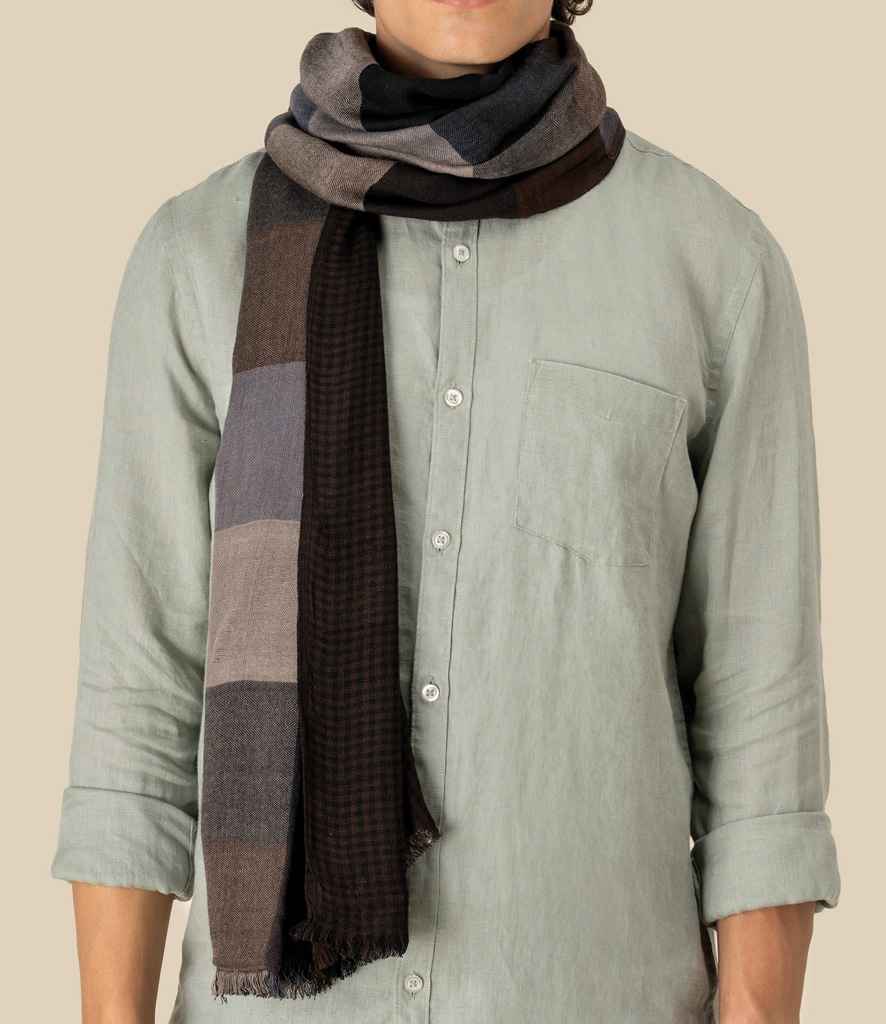 Spasso Brown Patchwork/Check Reversible Scarf - Brown Patch/Brown Check