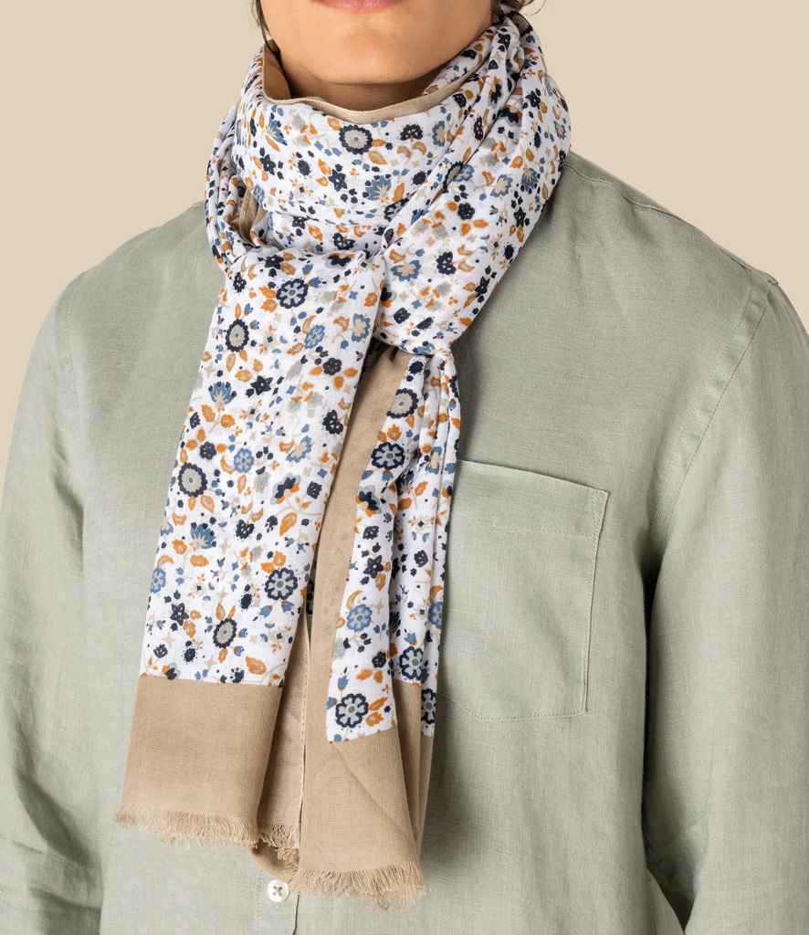 Spasso Floral Scarf - White Floral Blue