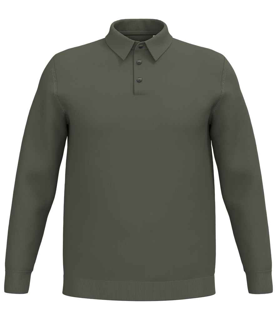 Spasso Knitted Long Sleeve Polo Shirt - Organic Khaki