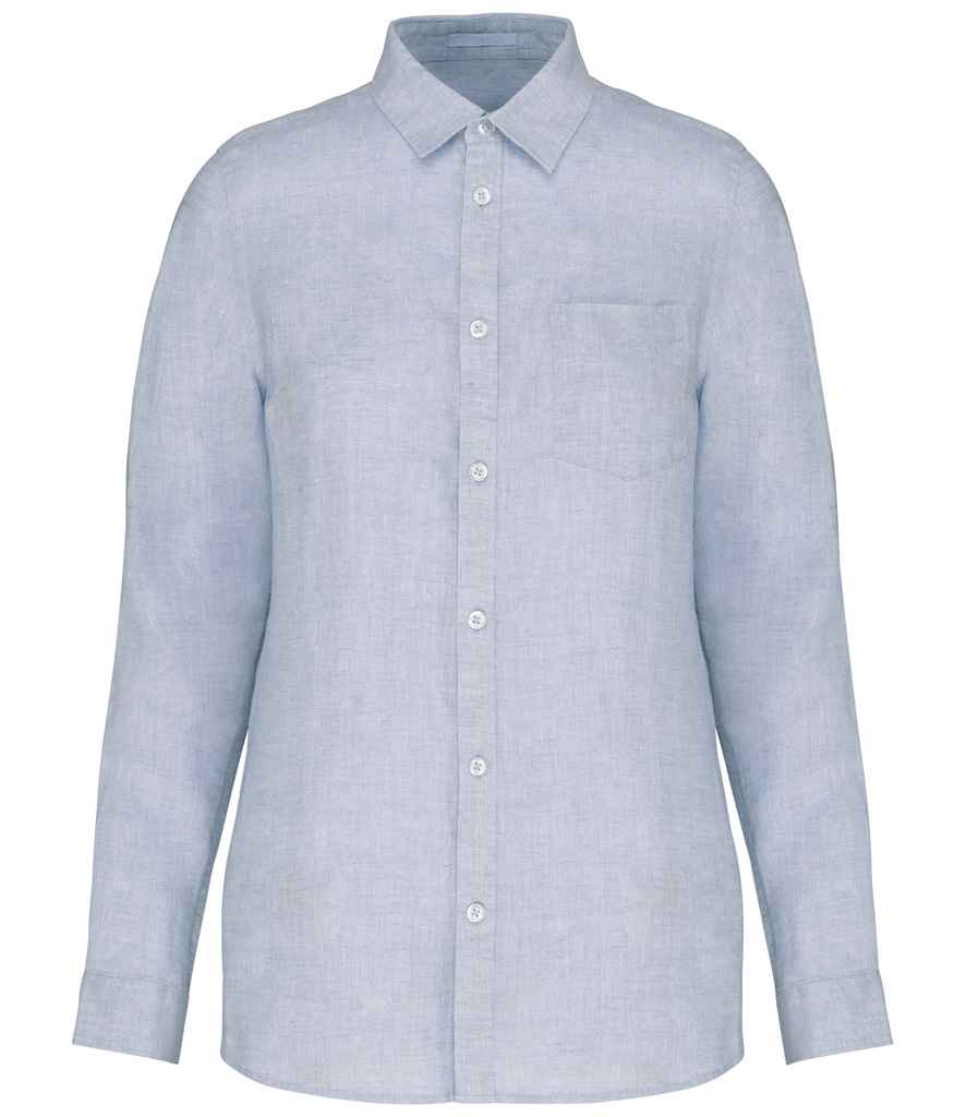 Spasso Ladies Long Sleeve Linen Shirt - Linen Blue
