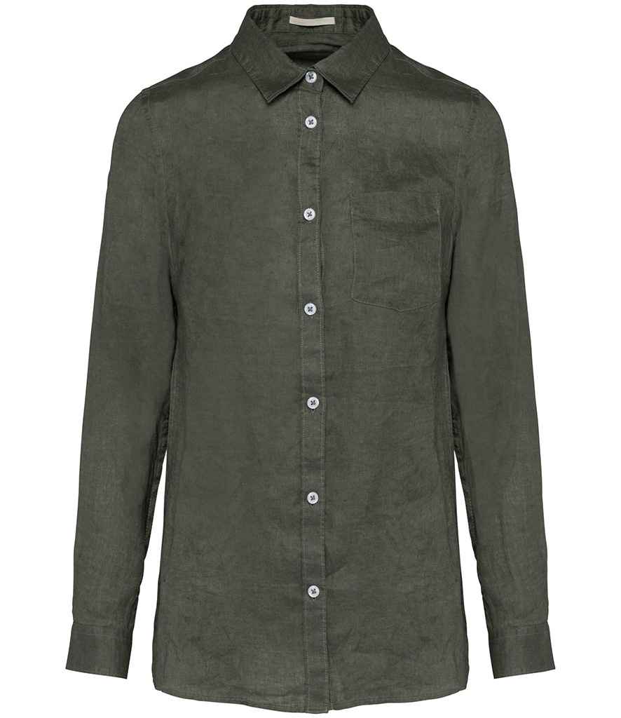 Spasso Ladies Long Sleeve Linen Shirt - Organic Khaki