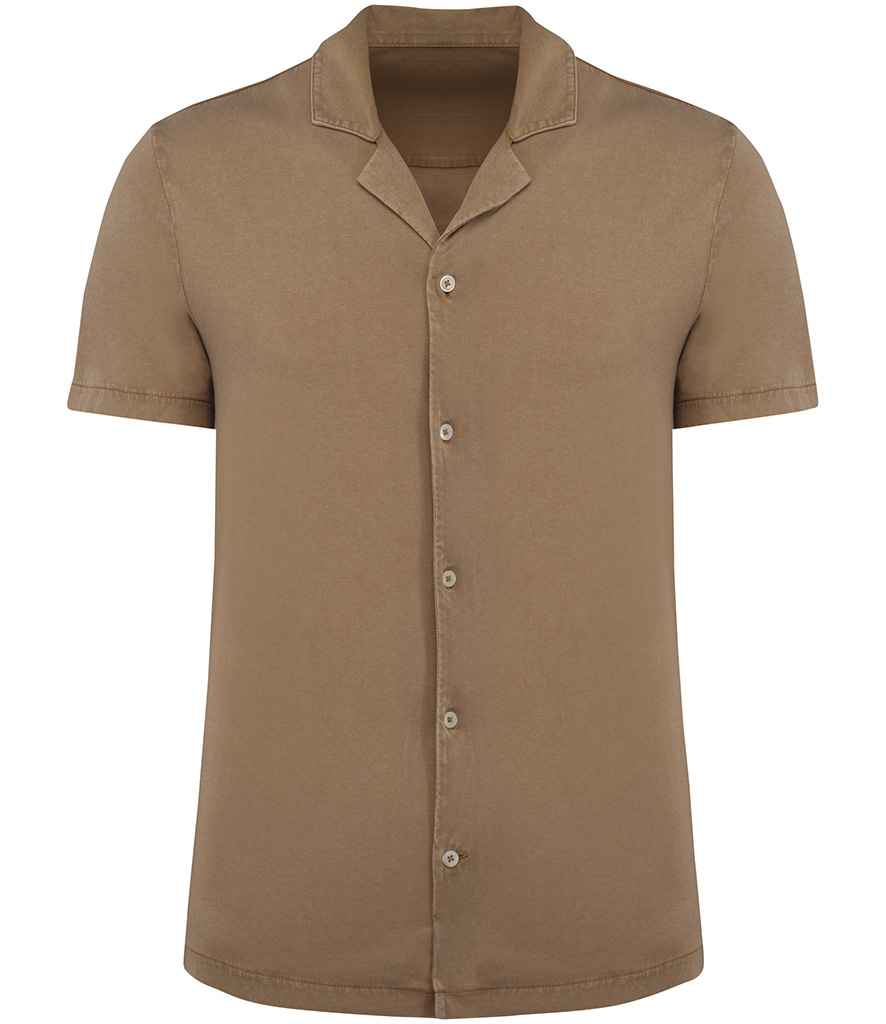 Spasso Jersey Short Sleeve Bowling Collar Shirt - Washed Cream Coffee