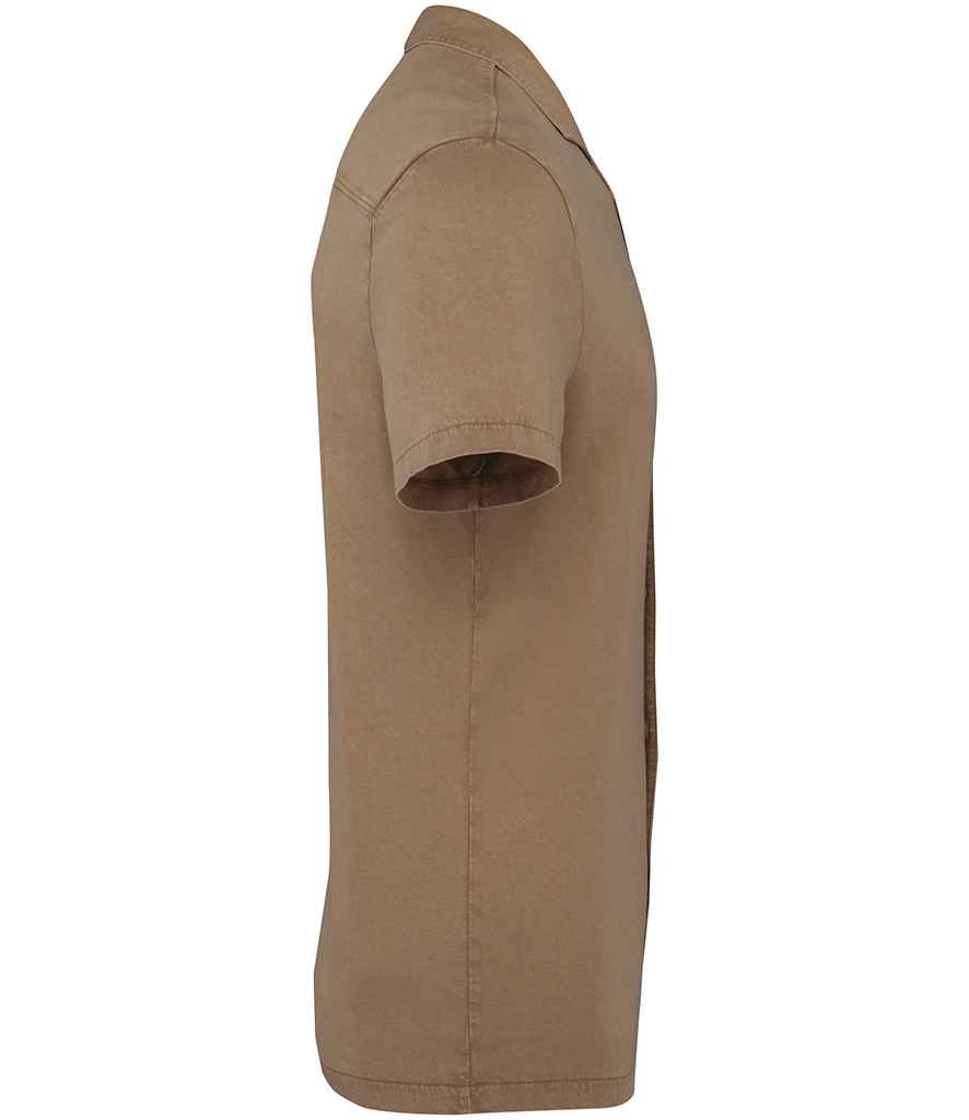 Spasso Jersey Short Sleeve Bowling Collar Shirt - Washed Cream Coffee