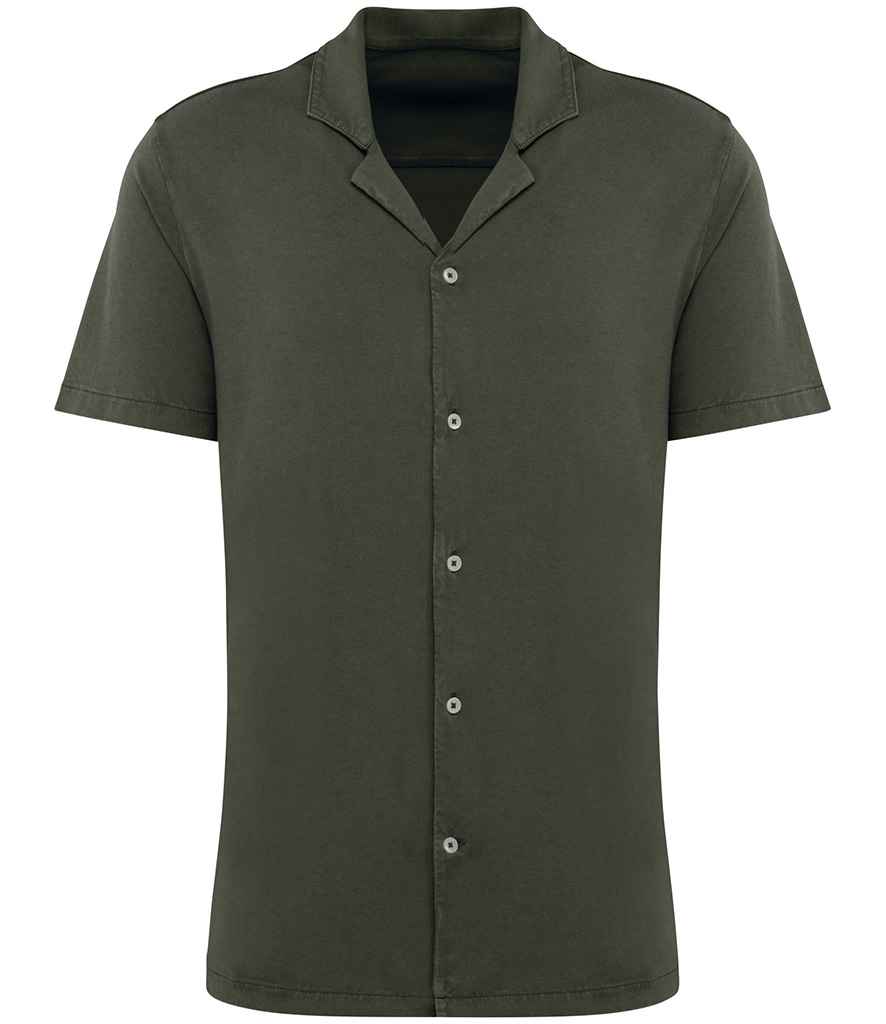 Spasso Jersey Short Sleeve Bowling Collar Shirt - Washed Organic Khaki