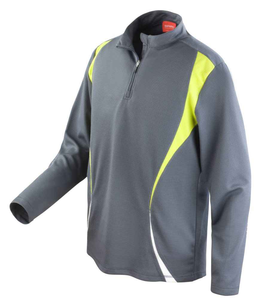 Spiro Unisex Zip Neck Trial Training Top - Grey/Lime Green/White