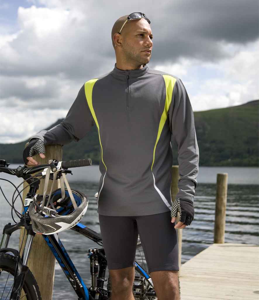 Spiro Unisex Zip Neck Trial Training Top - Grey/Lime Green/White