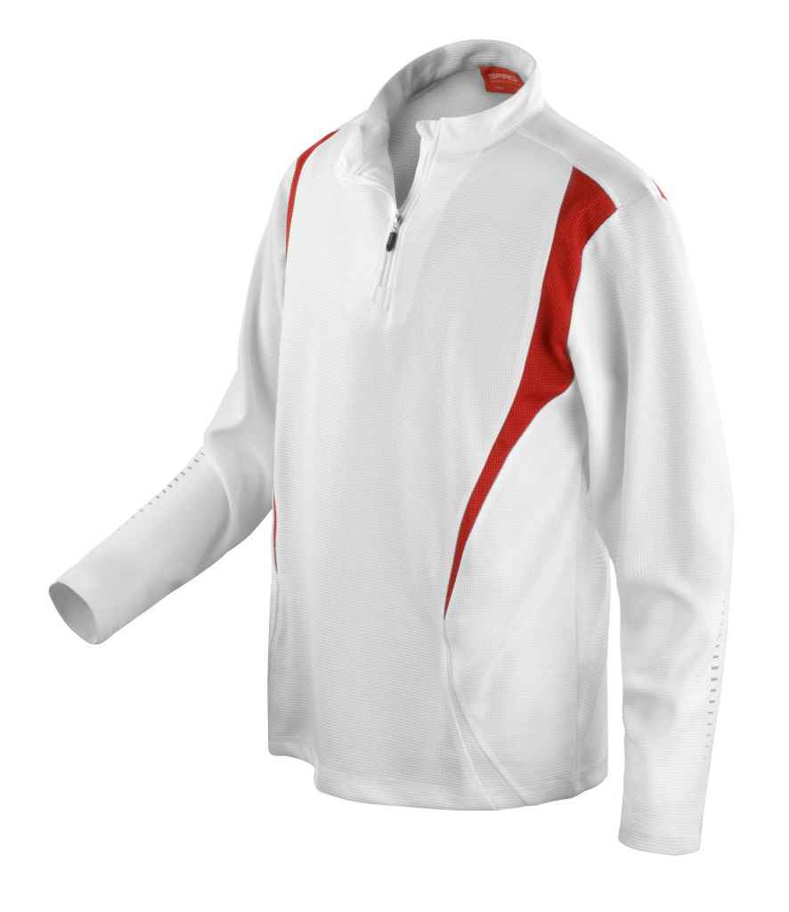 Spiro Unisex Zip Neck Trial Training Top - White/Red/White