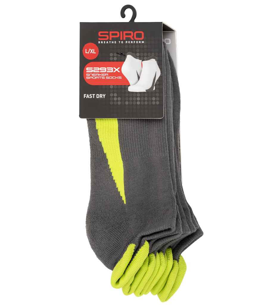 Spiro 3 Pack Sports Sneaker Socks - Grey/Lime Green