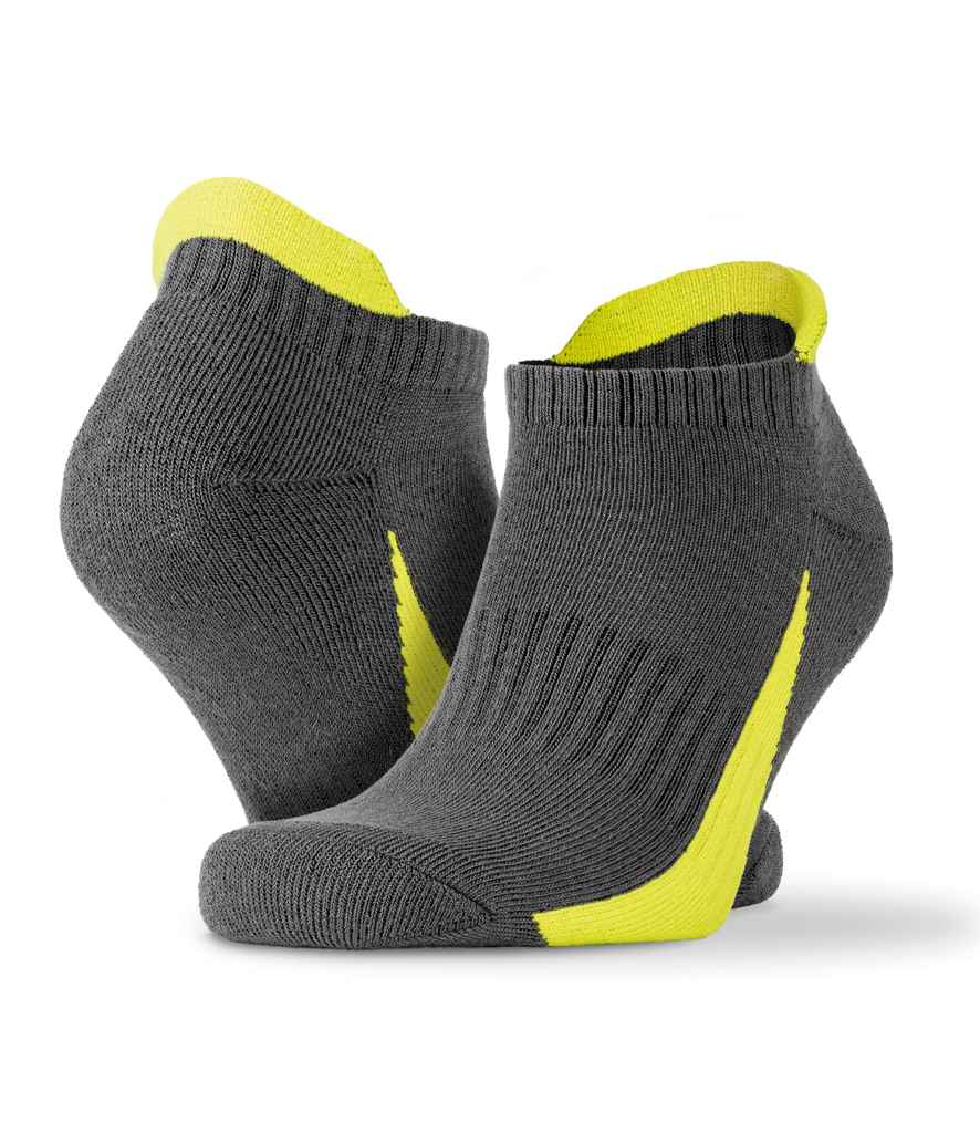 Spiro 3 Pack Sports Sneaker Socks - Grey/Lime Green