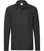 Fruit of the Loom Premium Long Sleeve Cotton Piqué Polo Shirt - Black