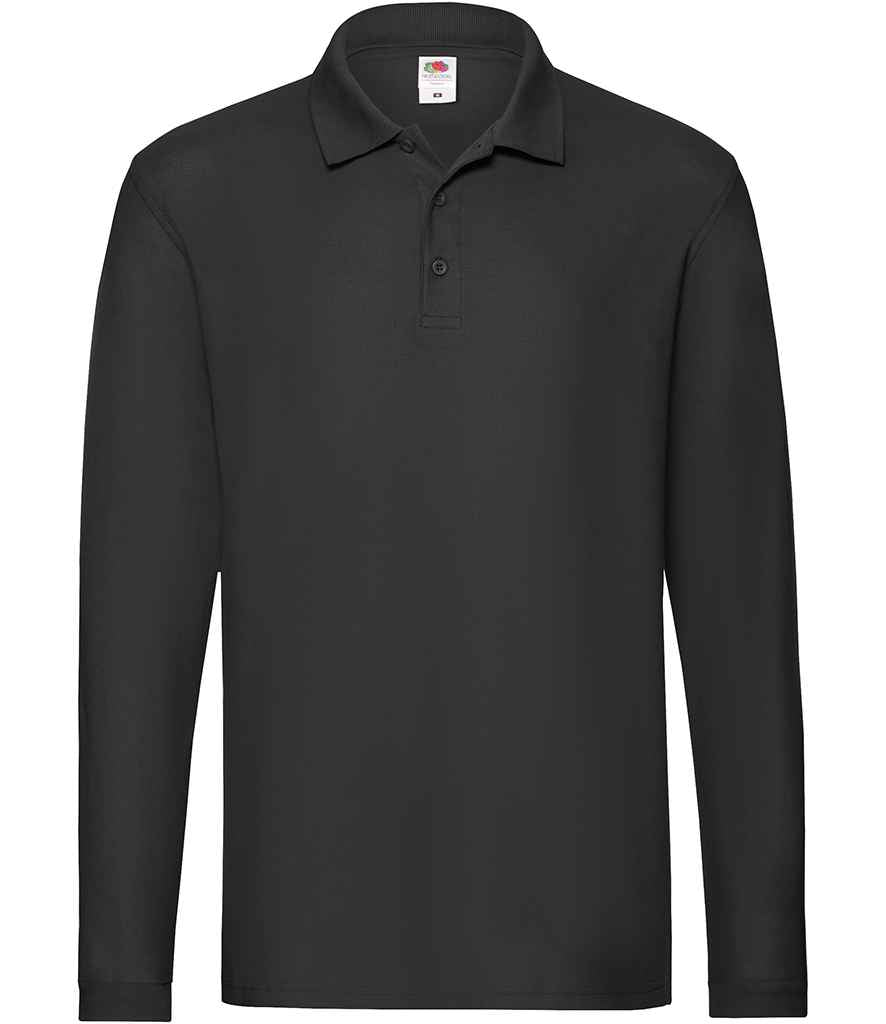 Fruit of the Loom Premium Long Sleeve Cotton Piqué Polo Shirt - Black