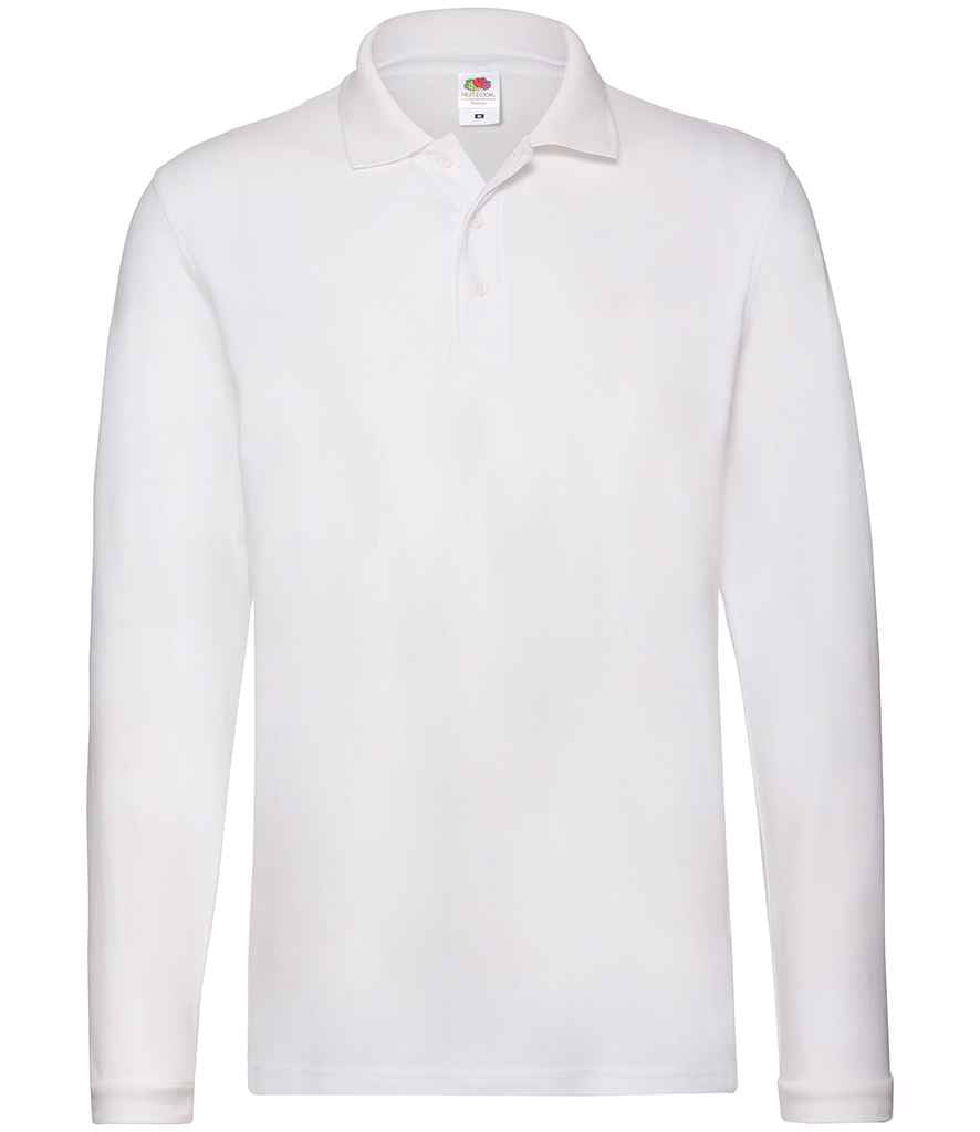 Fruit of the Loom Premium Long Sleeve Cotton Piqué Polo Shirt - White
