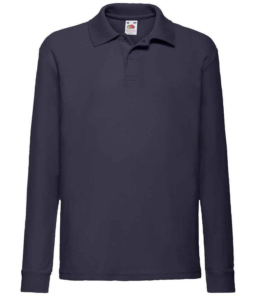 Fruit of the Loom Kids Long Sleeve Poly/Cotton Piqué Polo Shirt - Deep Navy