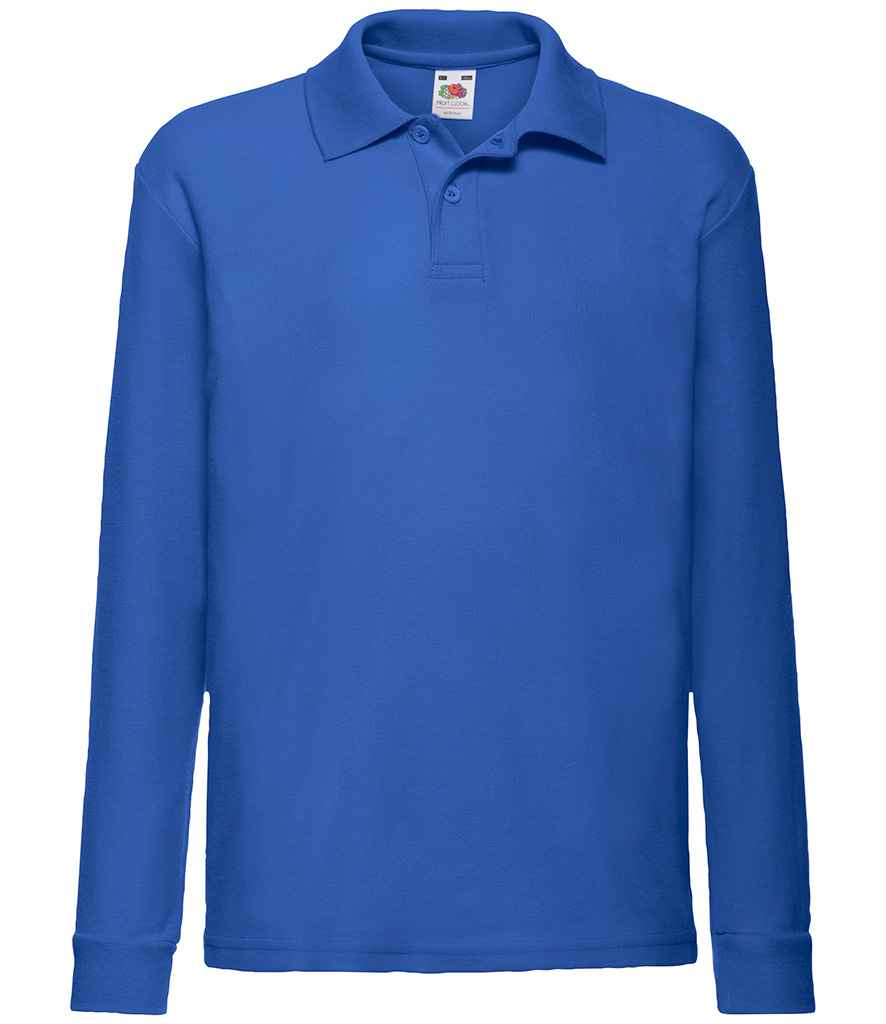 Fruit of the Loom Kids Long Sleeve Poly/Cotton Piqué Polo Shirt - Royal Blue