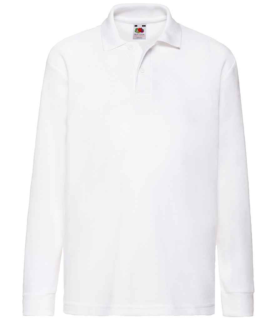 Fruit of the Loom Kids Long Sleeve Poly/Cotton Piqué Polo Shirt - White