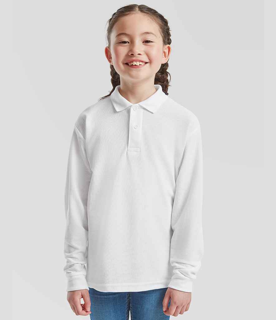 Fruit of the Loom Kids Long Sleeve Poly/Cotton Piqué Polo Shirt - White