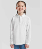 Fruit of the Loom Kids Long Sleeve Poly/Cotton Piqué Polo Shirt - White