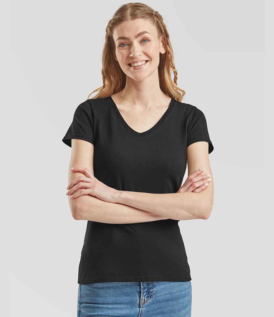 Fruit of the Loom Lady Fit Value V Neck T-Shirt - Black