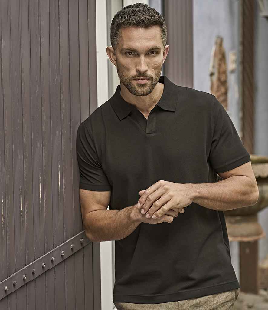 Tee Jays Luxury Stretch V Neck Polo Shirt - Black