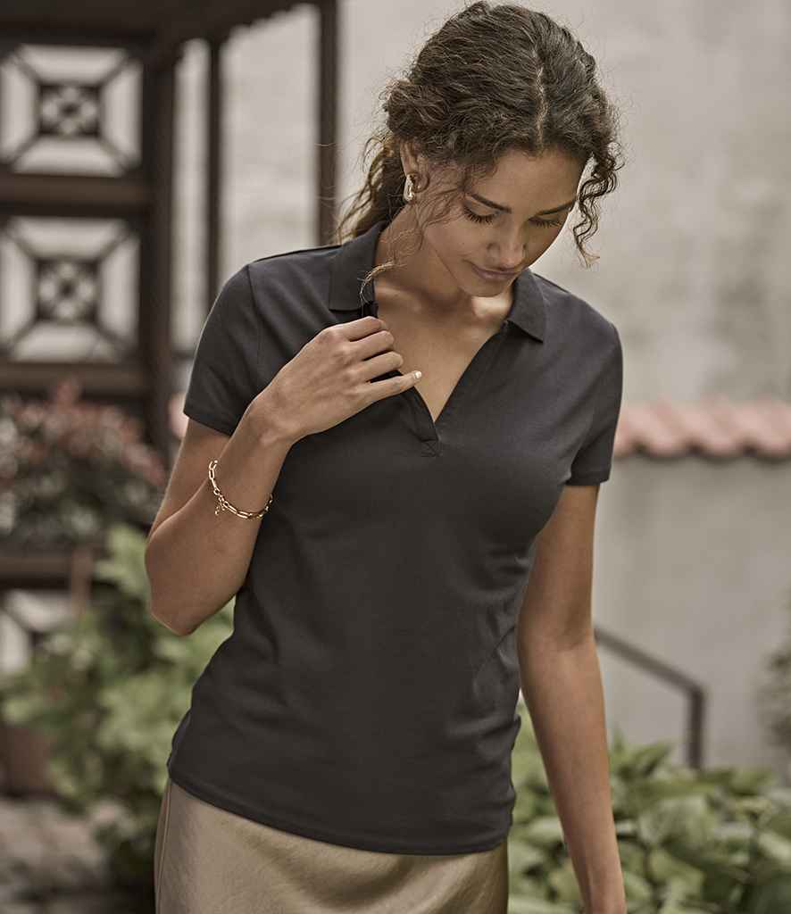 Tee Jays Ladies Luxury Stretch V Neck Polo Shirt - Black