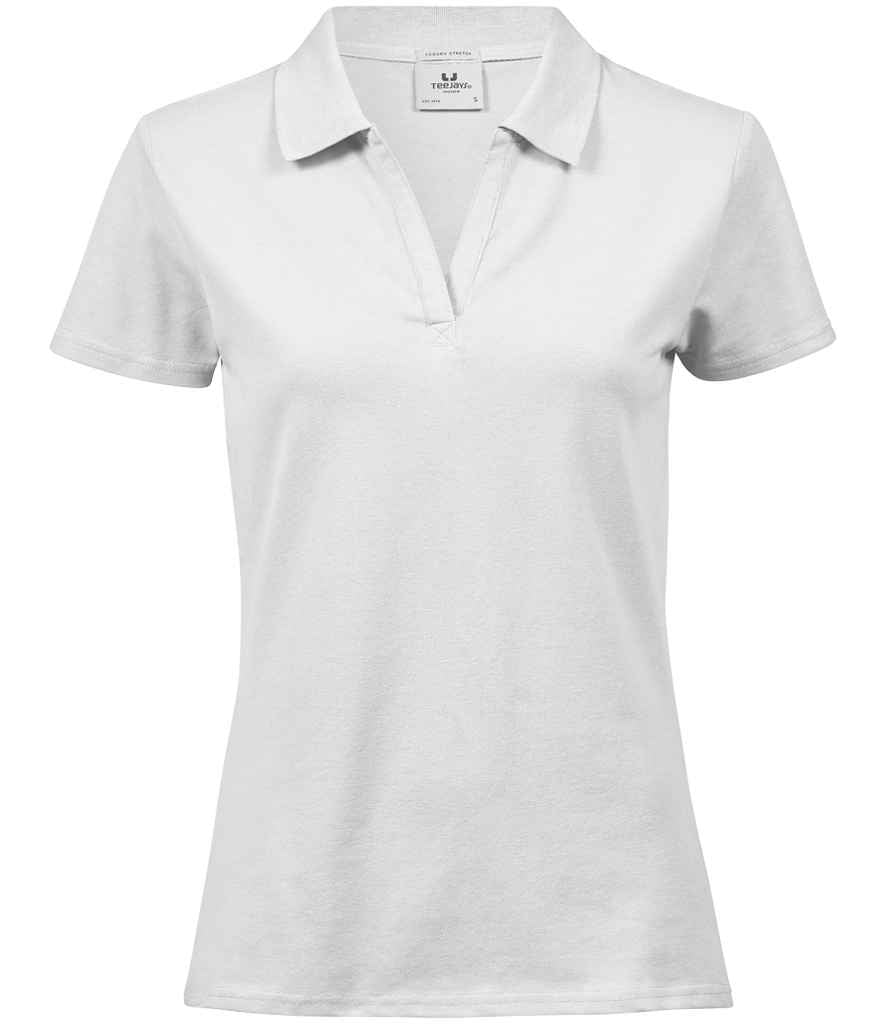Tee Jays Ladies Luxury Stretch V Neck Polo Shirt - White
