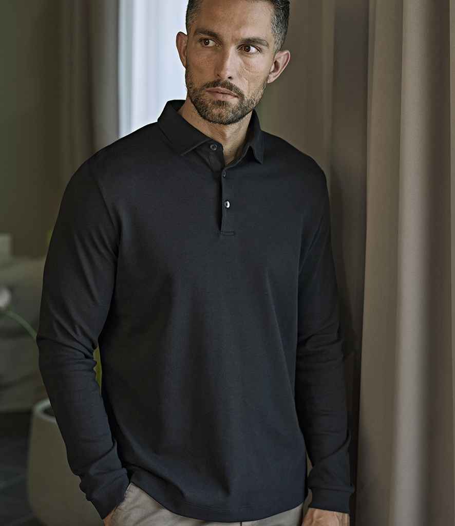 Tee Jays Pima Cotton Long Sleeve Polo Shirt - Black