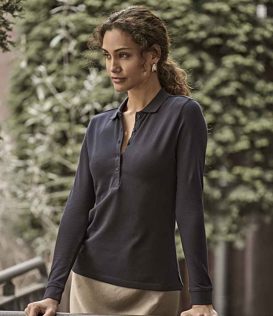 Tee Jays Ladies Luxury Stretch Long Sleeve Polo Shirt - Black