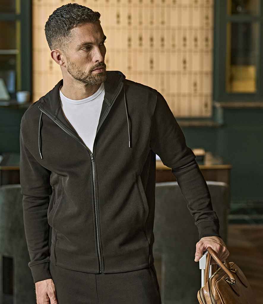 Tee Jays Ribbed Interlock Full Zip Hooded Sweatshirt - Black